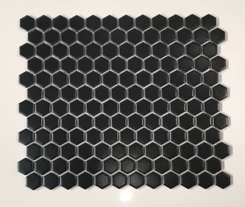 Roca Tile - 1 inch Hexagon Porcelain Matte Black Mosaic Tile - UFCC114 ...