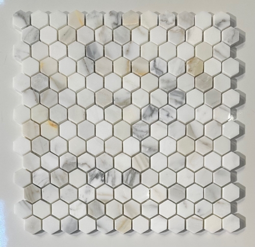 1 inch Hexagon - Calacatta Gold - Polished Marble Mosaic Tile - ON SALE ...