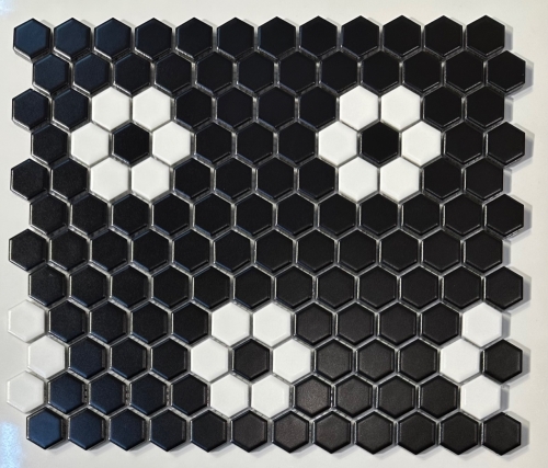 1” inch Hexagon FLOWER - Black Matte with White Matte - Porcelain ...